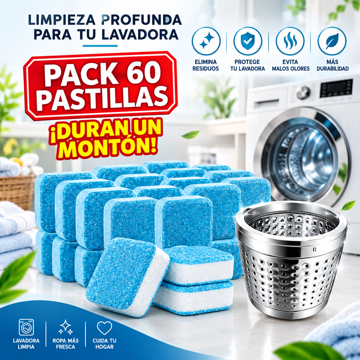 Pack 60 pastillas limpia lavadora - Deja Tu Lavadora como Nueva